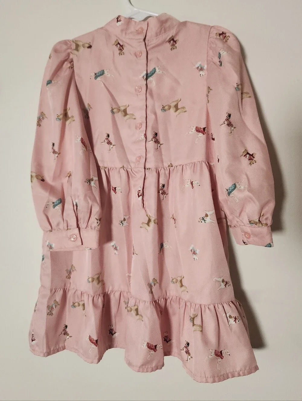 Janie and Jack Girls Pink Dog Print Dress Preppy Coquette Cottagecore Bow